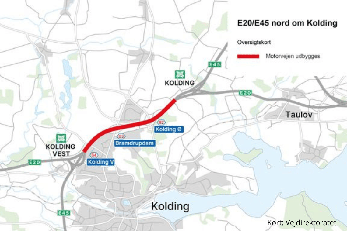 Flere års vejarbejde foran dig: E45/E20 ved Kolding bliver udvidet